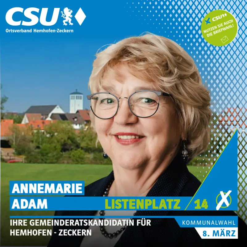 Listenplatz 14: Annemarie Adam – Gemeinderatskandidatin in Hemhofen-Zeckern