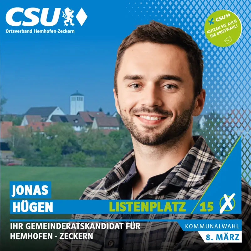 Listenplatz 15: Jonas Hügen – Gemeinderatskandidat in Hemhofen-Zeckern