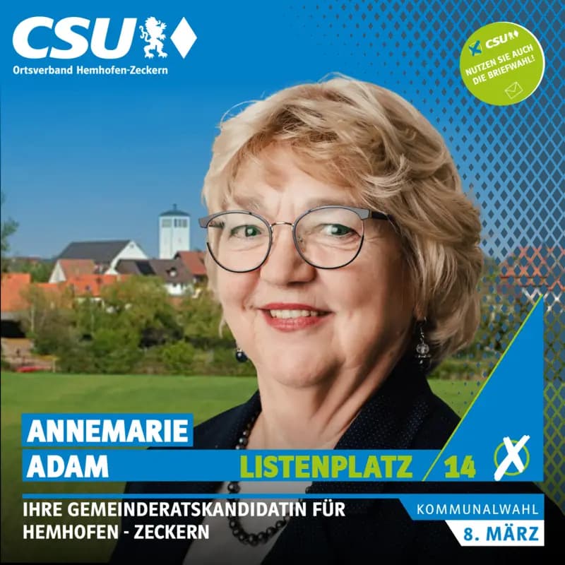 Listenplatz 14: Annemarie Adam – Gemeinderatskandidatin in Hemhofen-Zeckern
