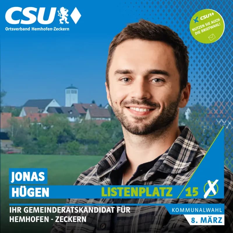 Listenplatz 15: Jonas Hügen – Gemeinderatskandidat in Hemhofen-Zeckern