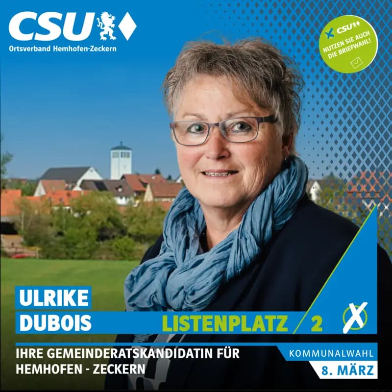 Listenplatz 02: Ulrike Dubois (Gemeinderatskandidatin) Listenplatz 2: Ulrike Dubois – Gemeinderatskandidatin in Hemhofen-Zeckern