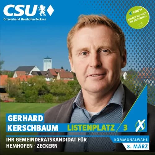 Listenplatz 03: Gerhard Kerschbaum (Gemeinderatskandidat) Listenplatz 3: Gerhard Kerschbaum – Gemeinderatskandidat in Hemhofen-Zeckern