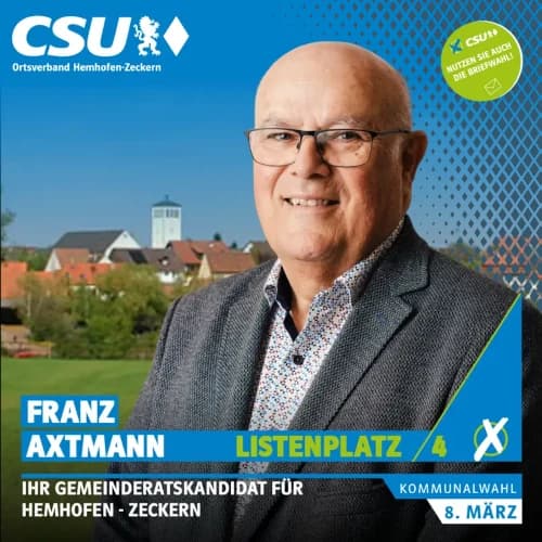 Listenplatz 04: Franz Axtmann (Gemeinderatskandidat) Listenplatz 4: Franz Axtmann – Gemeinderatskandidat in Hemhofen-Zeckern
